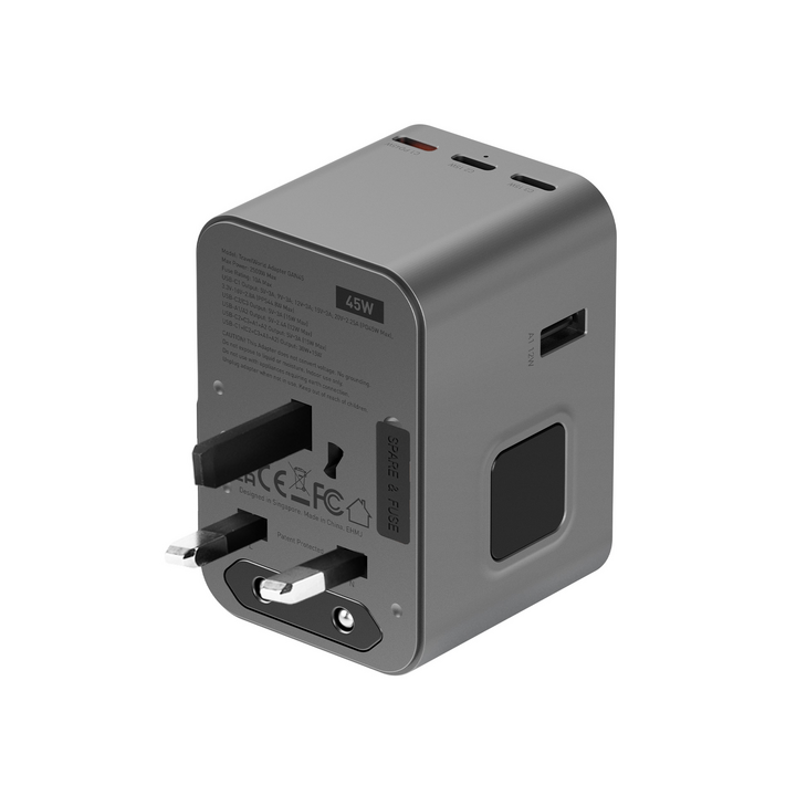 ENERGEA TRAVELWORLD ADAPTER GAN45, 3C2A 45W - GUNMETAL
