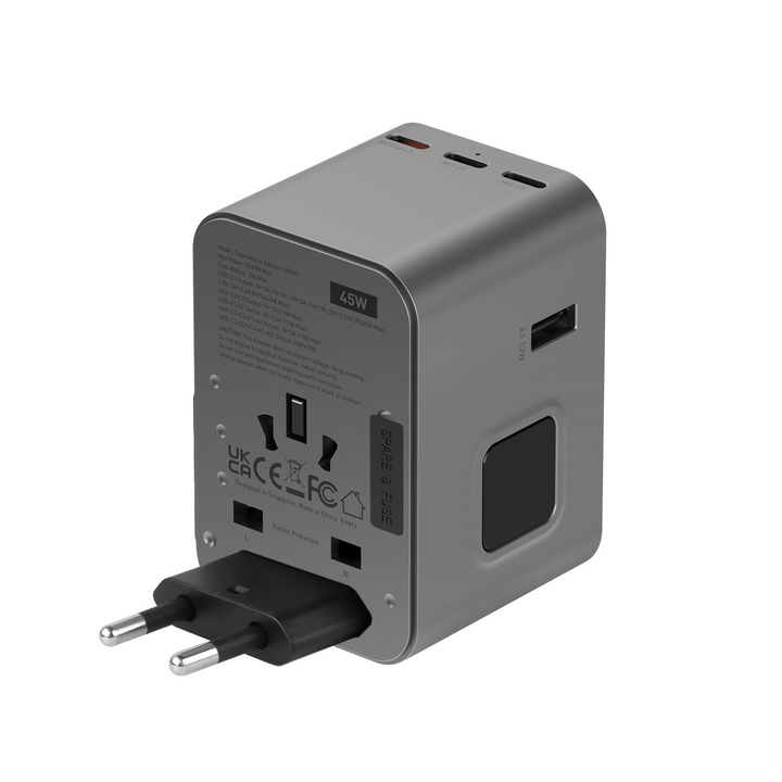 ENERGEA TRAVELWORLD ADAPTER GAN45, 3C2A 45W - GUNMETAL
