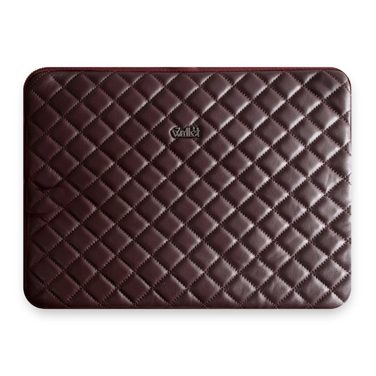 7Wallet 14-Inch Genuine Quilted Leather Laptop Sleeve in Burgundy front flat view
