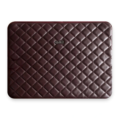7Wallet 14-Inch Genuine Quilted Leather Laptop Sleeve in Burgundy front flat view