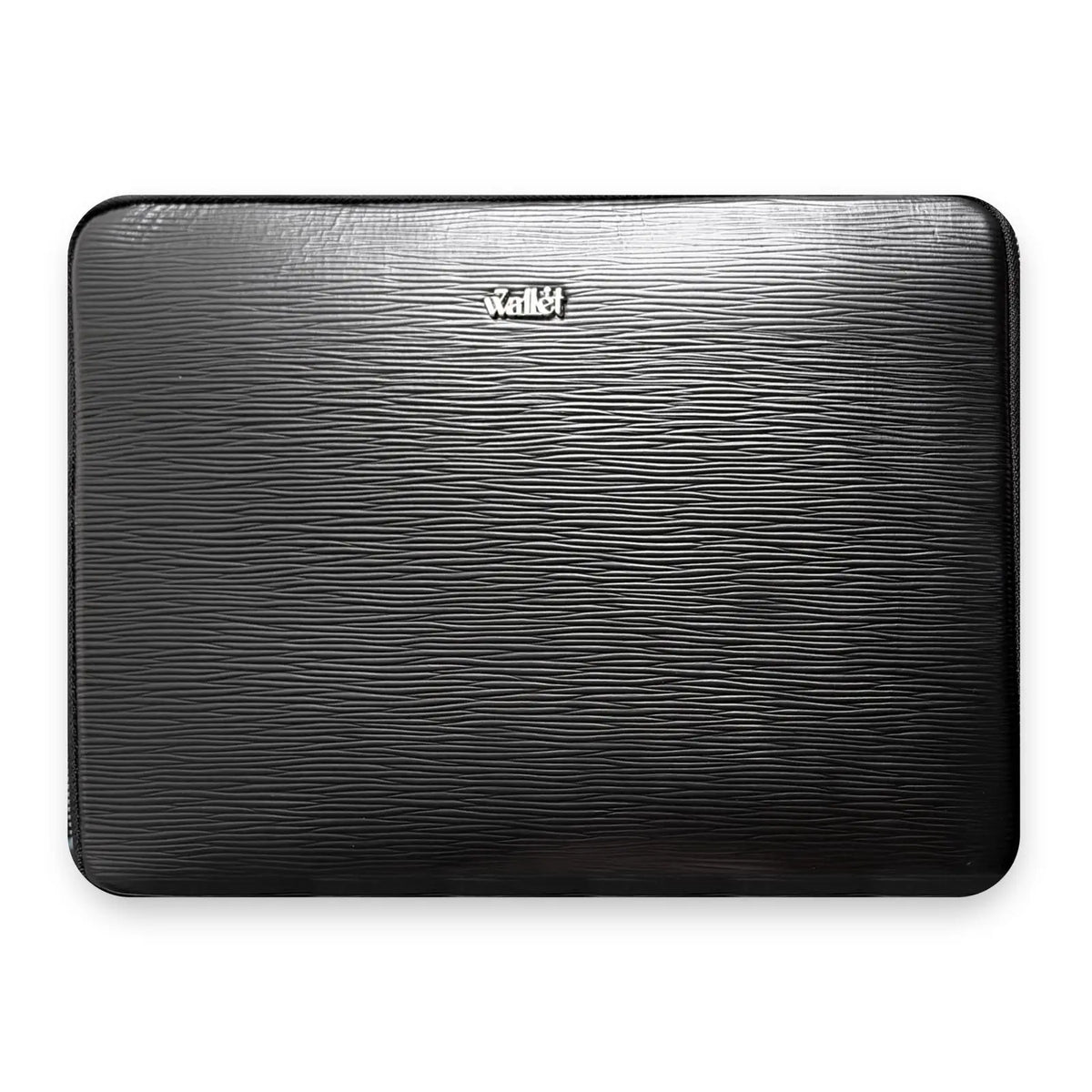 7Wallet 14-Inch Premium Epi Leather Laptop Sleeve in Black front flat view