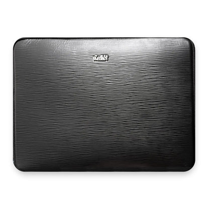 7Wallet 14-Inch Premium Epi Leather Laptop Sleeve in Black front flat view