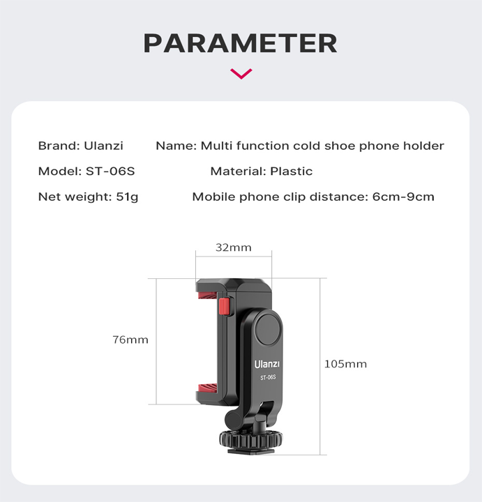Ulanzi ST-06S Hot Shoe Phone Clamp Black