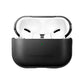 Black AirPods Pro leather case open with earbuds visible