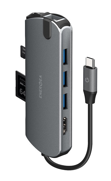 ENERGEA ALUHUB HD PRO, 8 IN 1 SUPERSPEED ALUMINIUM 3.1 USB-C HUB - GUNMETAL