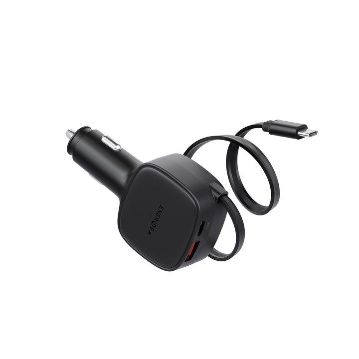ENERGEA ARCDRIVE 84, 1C1A CAR CHARGER WITH 75CM RETRACTABLE USB-C CABLE - BLACK