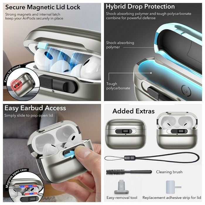 ESR Pulse Magnetic Lock Case (HaloLock), Compatible with AirPods Pro - Titanium