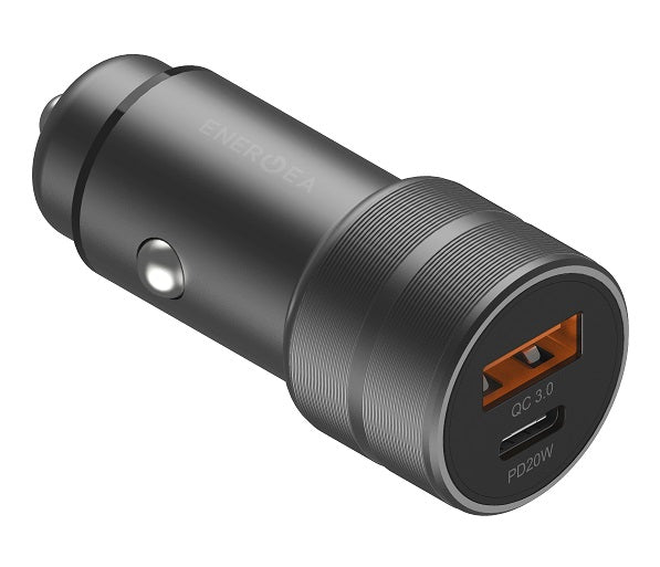 ENERGEA ALUDRIVE PD20+ KIT, 1C1A PD/USB3.0 38W CAR CHARGER WITH NF A-C 1.5M CABLE - GUN/BLK