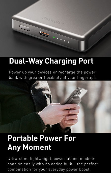 ENERGEA ALUPAC AIR,  10000MAH ULTRA LIGHT ALUMINIUM MAGSAFE COMPATIBLE POWER BANK - GUN