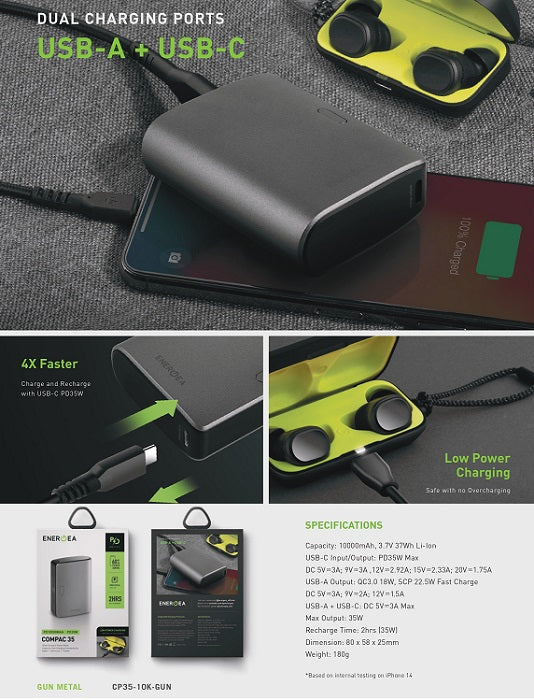 ENERGEA COMPAC 35, 10000MAH UNIVERSAL POWER BANK PD35W - GUNMETAL