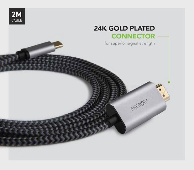 ENERGEA FIBRATOUGH، كابل USB-C إلى HDMI 4K@60HZ 2M - أسود