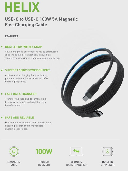 ENERGEA HELIX C-C MAGNETIC CABLE 480MBPS, 100W 1.5M - NATURAL