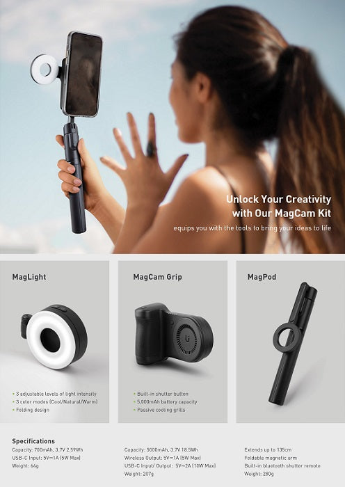 ENEGEA MAGPOD BLUETOOTH SELFIE STICK WITH REMOVABLE  CONTROLLER- BLACK