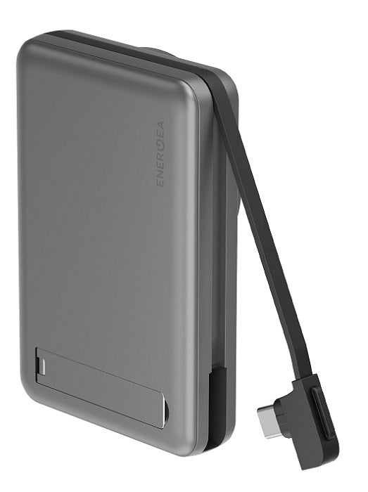 ENERGEA MAGPAC PRO, 10000MAH MAGSAFE COMPATIBLE POWER BANK WITH BUILT-IN CABLE AND STAND - GUN/BLK