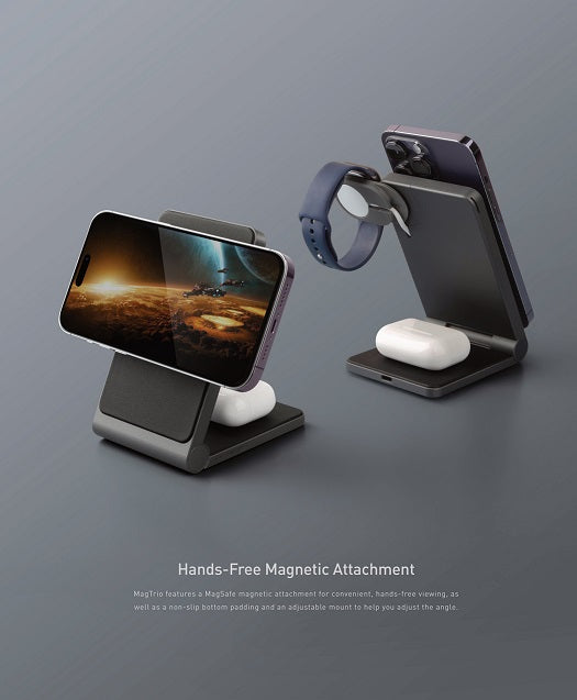 ENERGEA MAGTRIO, 3IN1 FOLDABLE MAGNETIC FAST WIRELESS CHARGER - GUNMETAL