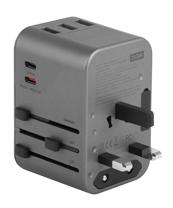 ENERGEA TRAVELWORLD ADAPTER 35, 3A2C 35.5W - GUNMETAL