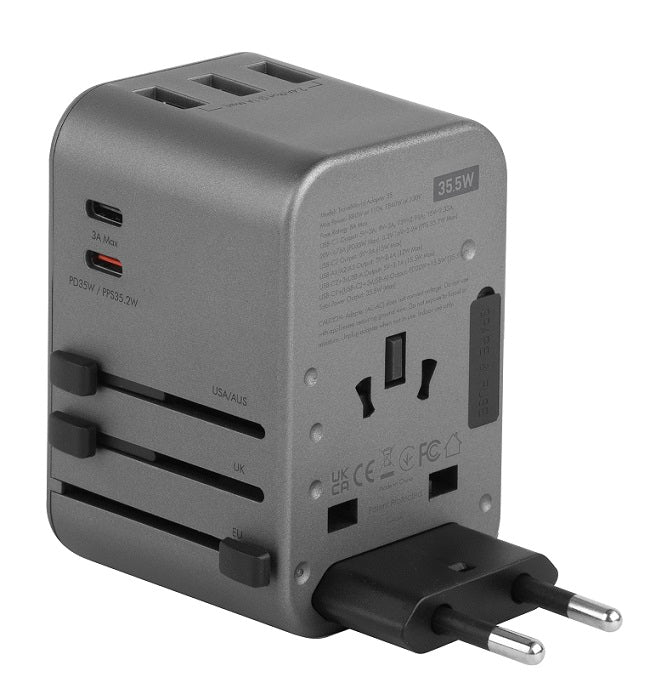 ENERGEA TRAVELWORLD ADAPTER 35, 3A2C 35.5W - GUNMETAL