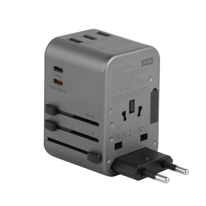 ENERGEA TRAVELWORLD ADAPTER 35, 3A2C 35.5W - GUNMETAL