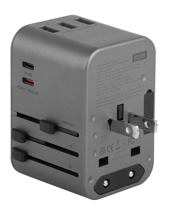 ENERGEA TRAVELWORLD ADAPTER 35, 3A2C 35.5W - GUNMETAL