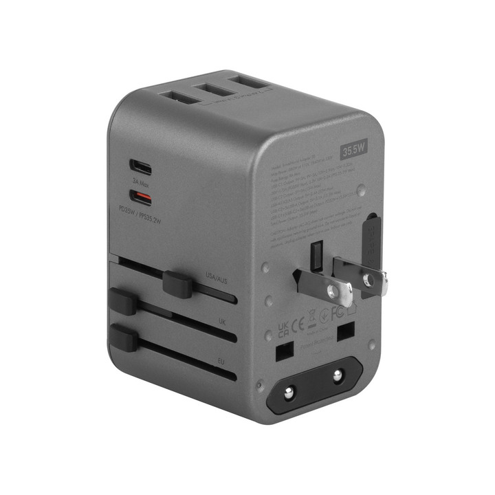 ENERGEA TRAVELWORLD ADAPTER 35, 3A2C 35.5W - GUNMETAL