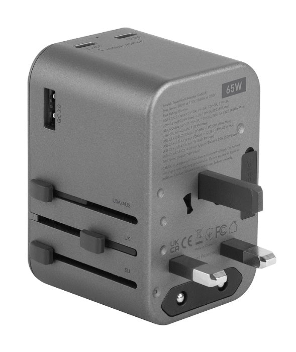 ENERGEA TRAVELWORLD ADAPTER GAN65, 1A2C 65W - GUNMETAL