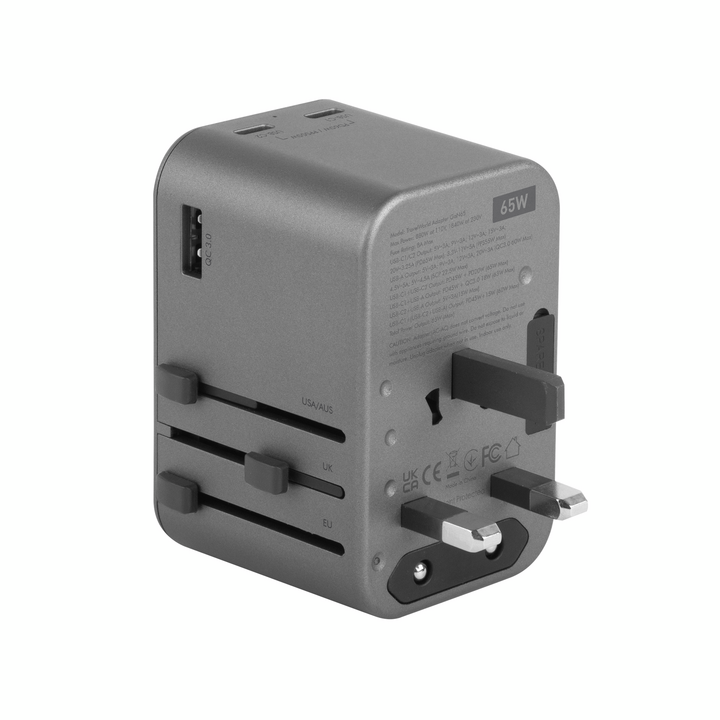 ENERGEA TRAVELWORLD ADAPTER GAN65, 1A2C 65W - GUNMETAL