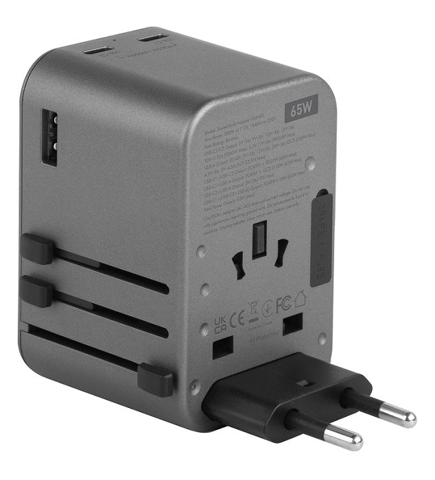 ENERGEA TRAVELWORLD ADAPTER GAN65, 1A2C 65W - GUNMETAL