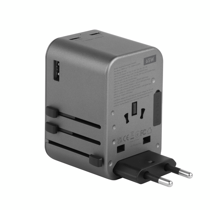 ENERGEA TRAVELWORLD ADAPTER GAN65, 1A2C 65W - GUNMETAL