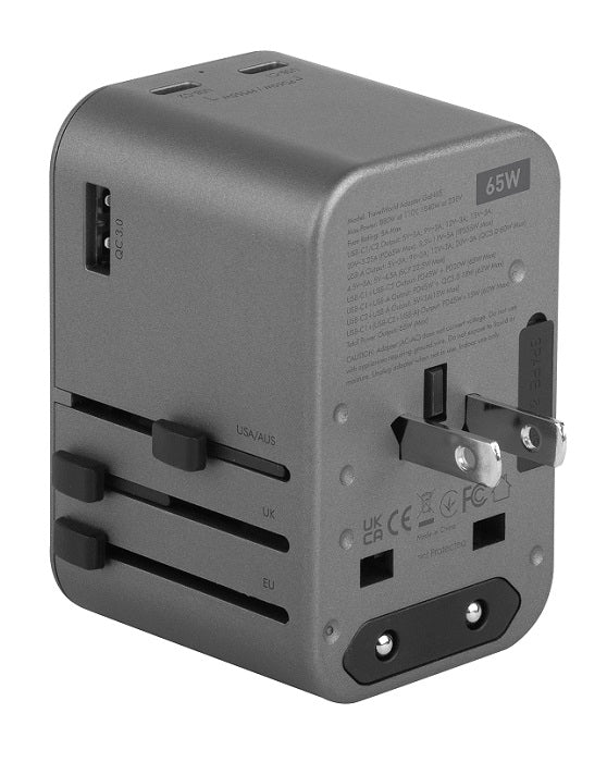 ENERGEA TRAVELWORLD ADAPTER GAN65, 1A2C 65W - GUNMETAL