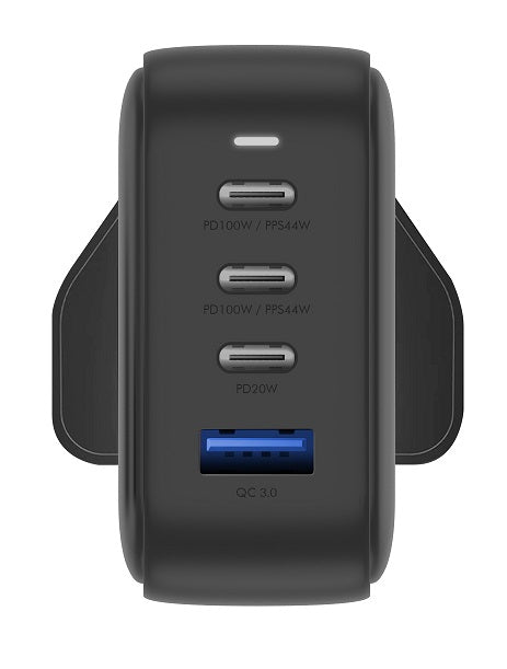 ENERGEA TRAVELHUB GAN100، 3C1A PD/USB/USB3.0 شاحن سطح المكتب والجدار، 100 واط (الولايات المتحدة + الاتحاد الأوروبي + CUK) - أسود