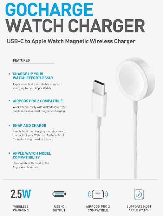 BAZIC GOCHARGE CABLE, USB-C TO WATCH 1M – WHITE