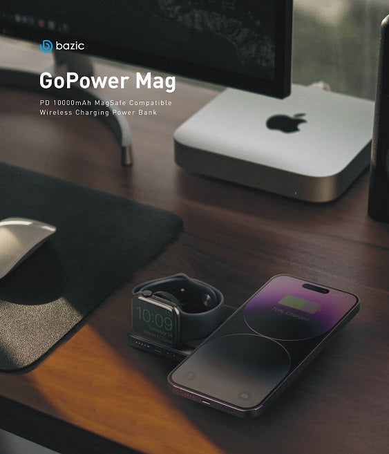 BAZIC GOPOWER MAG, 10000MAH MAGNETIC WIRELESS CHARGING POWER BANK - BLACK