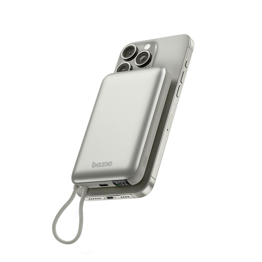 BAZIC GOPOWER FUSION MAG 10K, MAGSAFE POWERBANK WITH BUILT-IN USB-C CABLE - PEBBLE