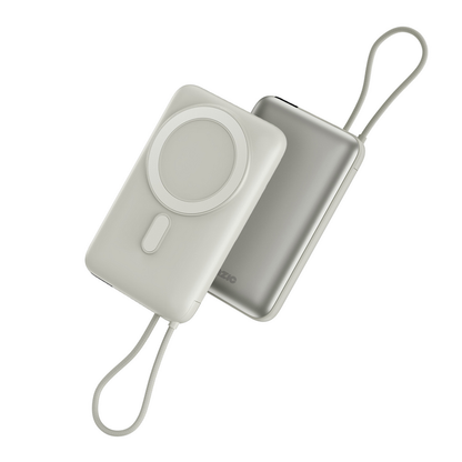 BAZIC GOPOWER FUSION MAG 10K, MAGSAFE POWERBANK WITH BUILT-IN USB-C CABLE - PEBBLE