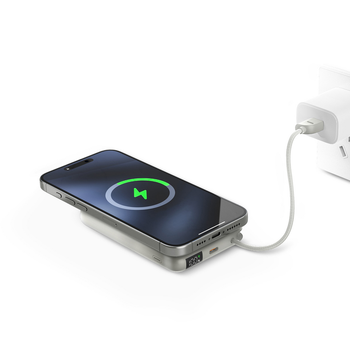 BAZIC GOPOWER FUSION MAG 10K, MAGSAFE POWERBANK WITH BUILT-IN USB-C CABLE - PEBBLE