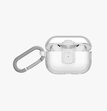 UNIQ GLASE PRO AirPods Pro 3rd-gen lock case, clear translucent with keyring carabiner