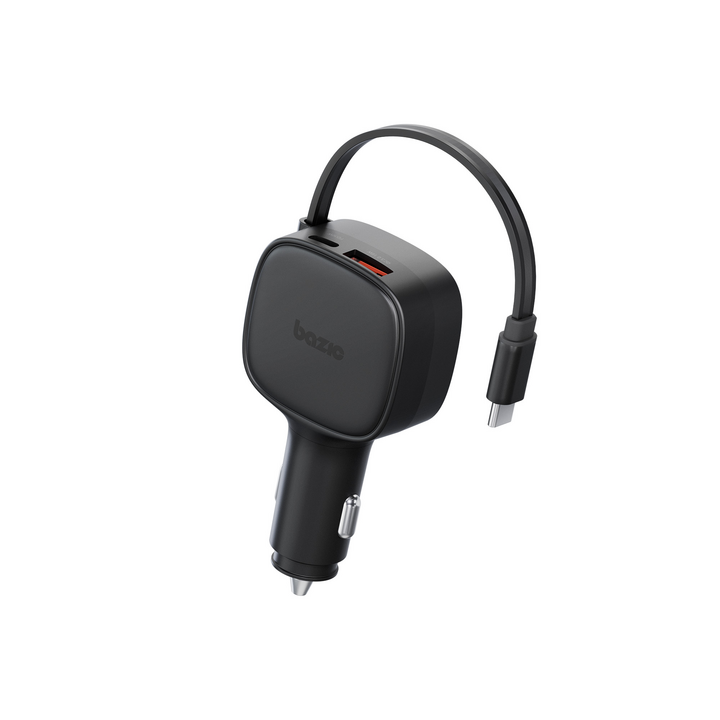 BAZIC GODRIVE LOOP 84, 1C1A CAR CHARGER WITH 75CM RETRACTABLE USB-C CABLE - BLACK