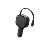 BAZIC GODRIVE LOOP 84, 1C1A CAR CHARGER WITH 75CM RETRACTABLE USB-C CABLE - BLACK