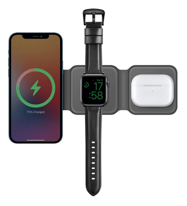 BAZIC GOMAG TRIO, 3IN1 FOLDABLE MAGNETIC WIRELESS CHARGER 15W IPHONE/WATCH/AIRPODS - GREY