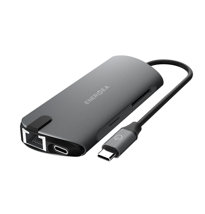 ENERGEA ALUHUB HD PRO, 8 IN 1 SUPERSPEED ALUMINIUM 3.1 USB-C HUB - GUNMETAL