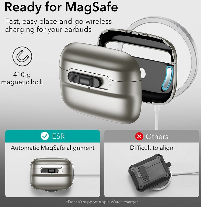 ESR Pulse Magnetic Lock Case (HaloLock), Compatible with AirPods Pro - Titanium