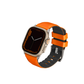 Apple Watch silicone strap, bright orange with perforated holes and buckle