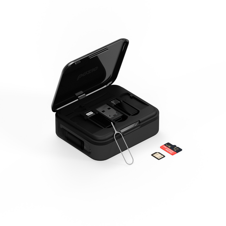 BAZIC GOCHARGE LOOP, 5 IN 1 CABLE KIT WITH SWAPPABLE USB A & LIGHTING ADAPTERS, 1M RETRACTABLE CABLE - BLACK