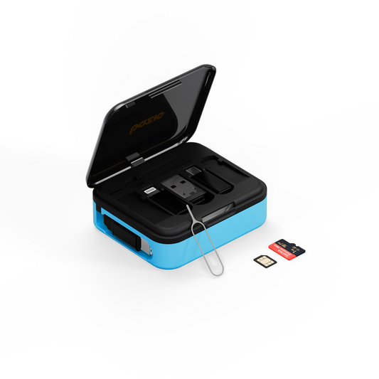 BAZIC GOCHARGE LOOP, 5 IN 1 CABLE KIT WITH SWAPPABLE USB A & LIGHTING ADAPTERS, 1M RETRACTABLE CABLE - BLUE