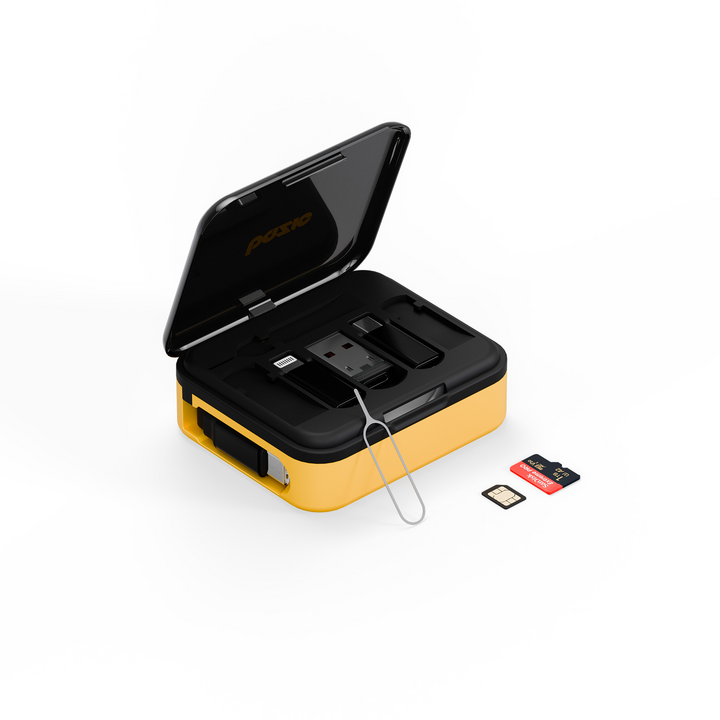 BAZIC GOCHARGE LOOP, 5 IN 1 CABLE KIT WITH SWAPPABLE USB A & LIGHTING ADAPTERS, 1M RETRACTABLE CABLE - YELLOW