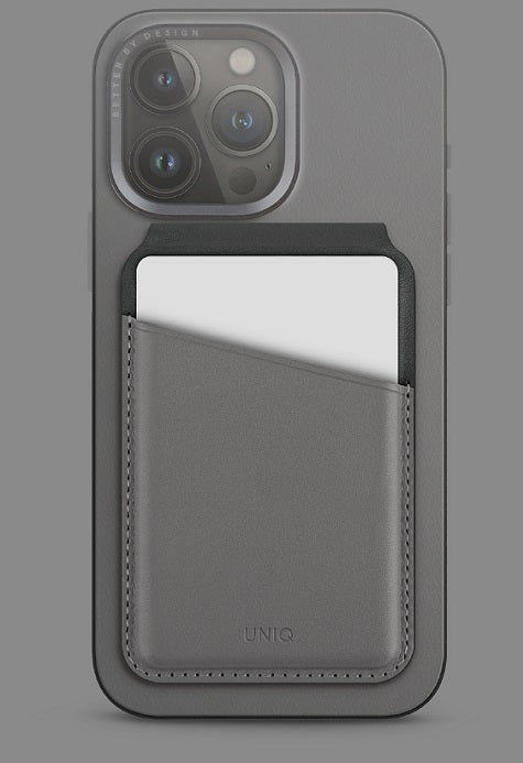 UNIQ LYDEN DS RFID-BLOCKING MAGNETIC CARD HOLDER WITH STAND - CHARCOAL (RHINO GREY/BLACK)