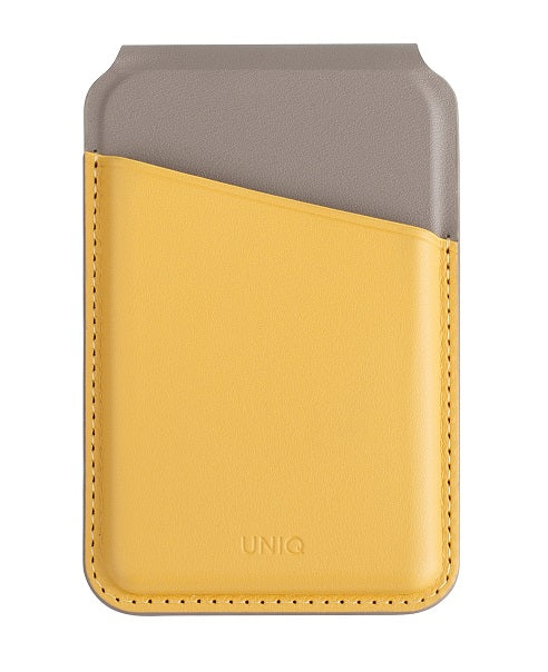 UNIQ LYDEN DS RFID-BLOCKING MAGNETIC CARD HOLDER WITH STAND - CANARY (CANARY YELLOW/FLINT GREY)