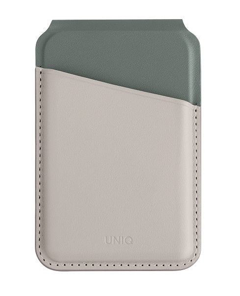 UNIQ LYDEN DS RFID-BLOCKING MAGNETIC CARD HOLDER WITH STAND - PINE (IVORY/LICHEN GREEN)