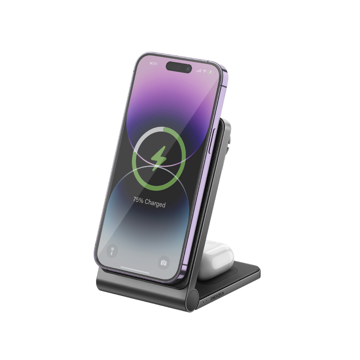 ENERGEA MAGTRIO, 3IN1 FOLDABLE MAGNETIC FAST WIRELESS CHARGER - GUNMETAL