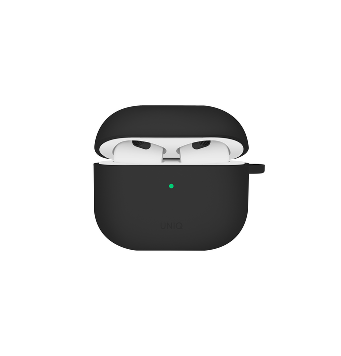 UNIQ Nexo Active Hybrid Silicone AirPods 4th Gen Case with open lid and ear hooks attached